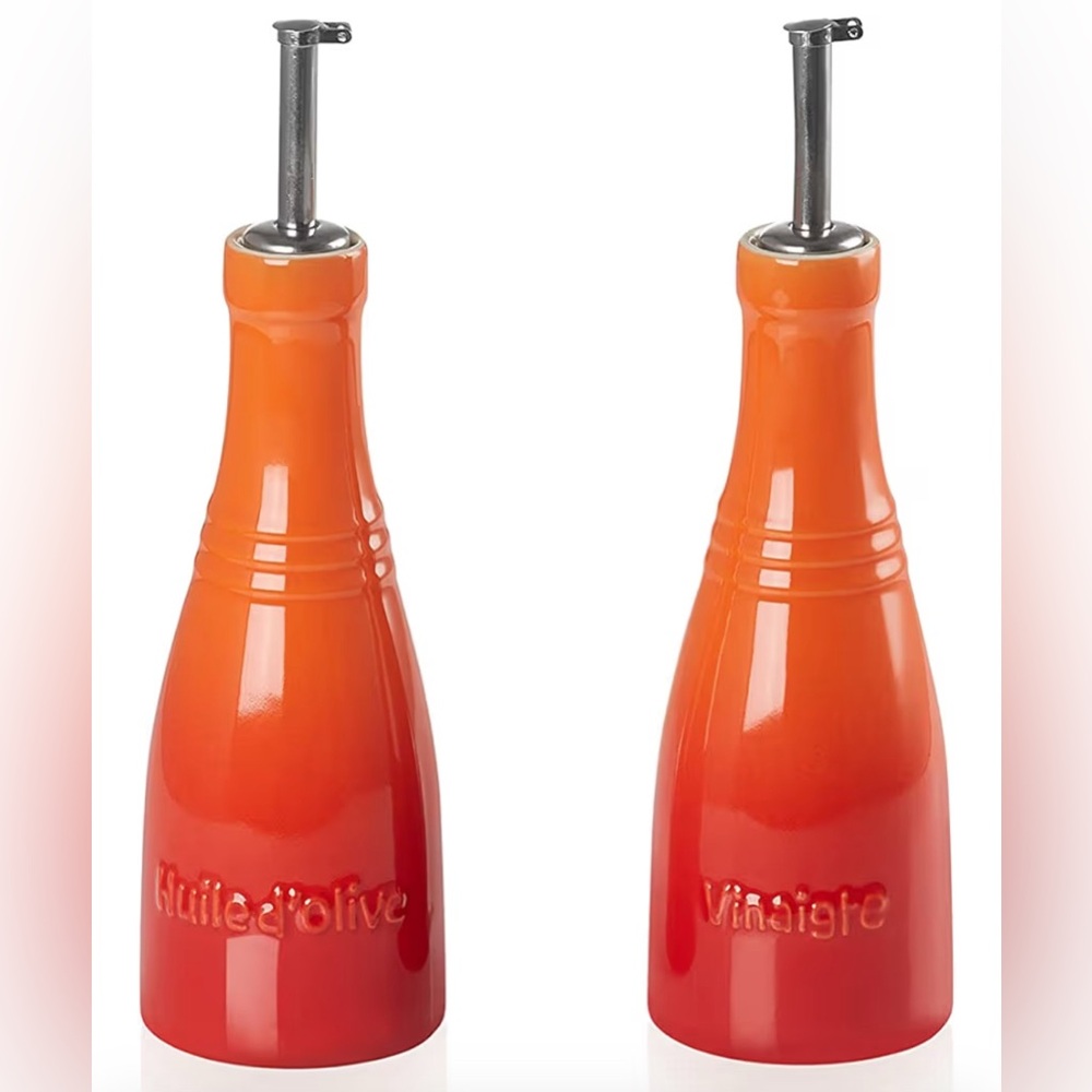 New in Box Le Creuset Oil and Vinegar Set in Orange